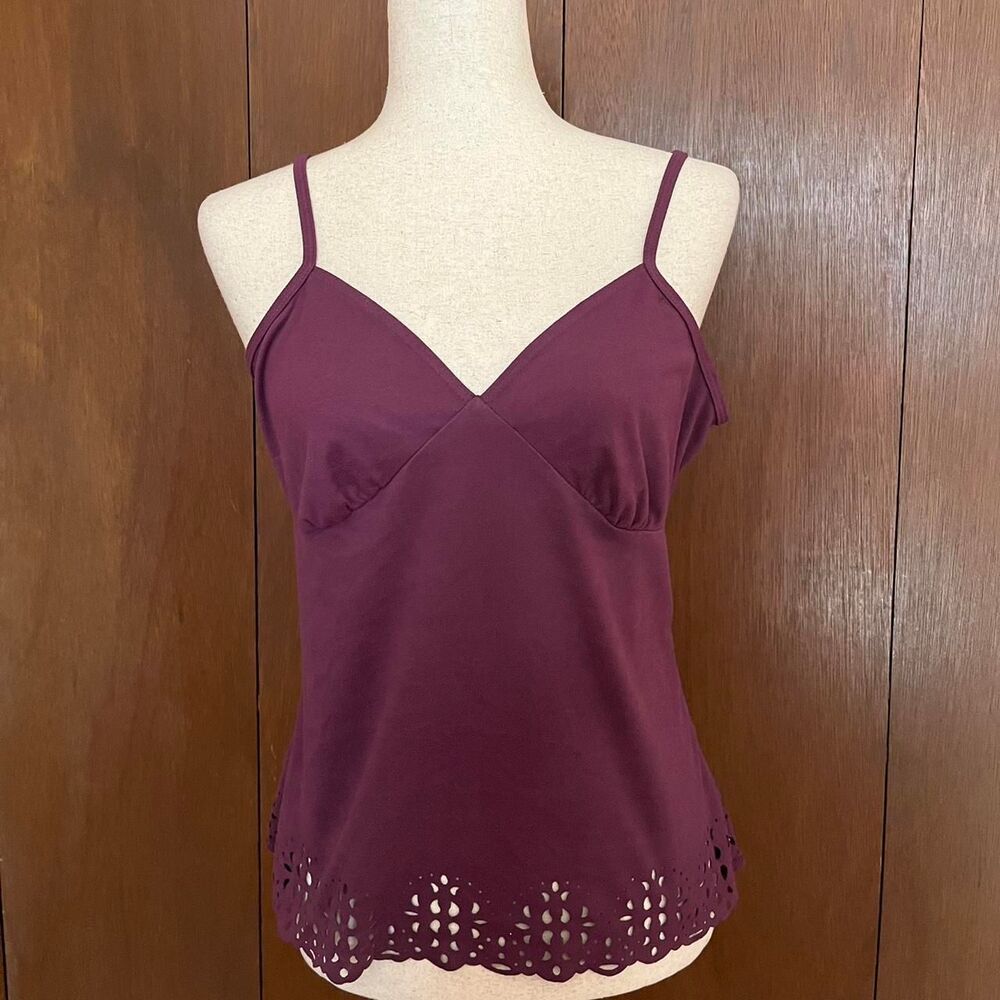 Y2K Xhilaration Women's Purple Tank with Punch out Floral Trim Details